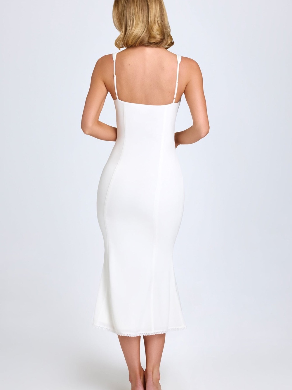 Oh Polly Petula Lace Trim Midaxi Dress in White - Picture 2 of 7